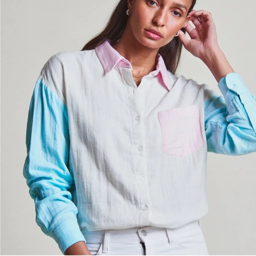the shirt by rochelle behrens Claudia 100% cotton button down color block NWT